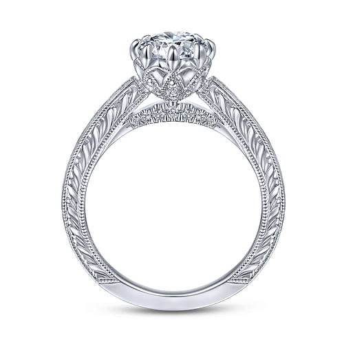 Kellan - Vintage Inspired 14K White Gold Round Diamond Engagement Ring - 0.1 ct - Shot 2