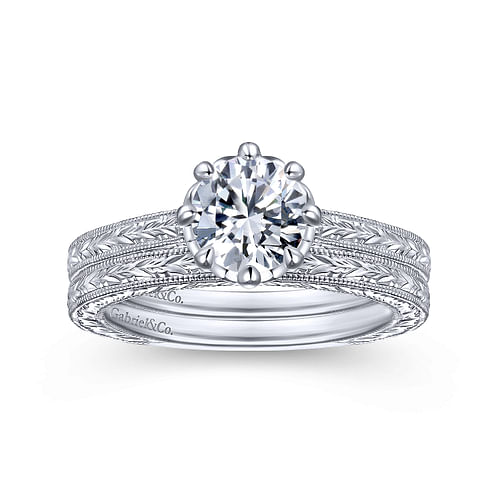 Kellan - Vintage Inspired 14K White Gold Round Diamond Engagement Ring - 0.1 ct - Shot 4