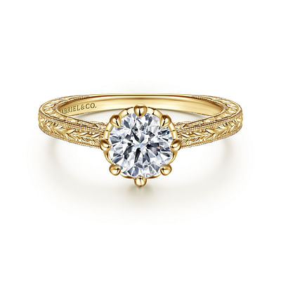 Kellan - Vintage Inspired 14K Yellow Gold Round Diamond Engagement Ring