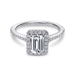 Kelsey - 14K White Gold Emerald Halo Diamond Engagement Ring