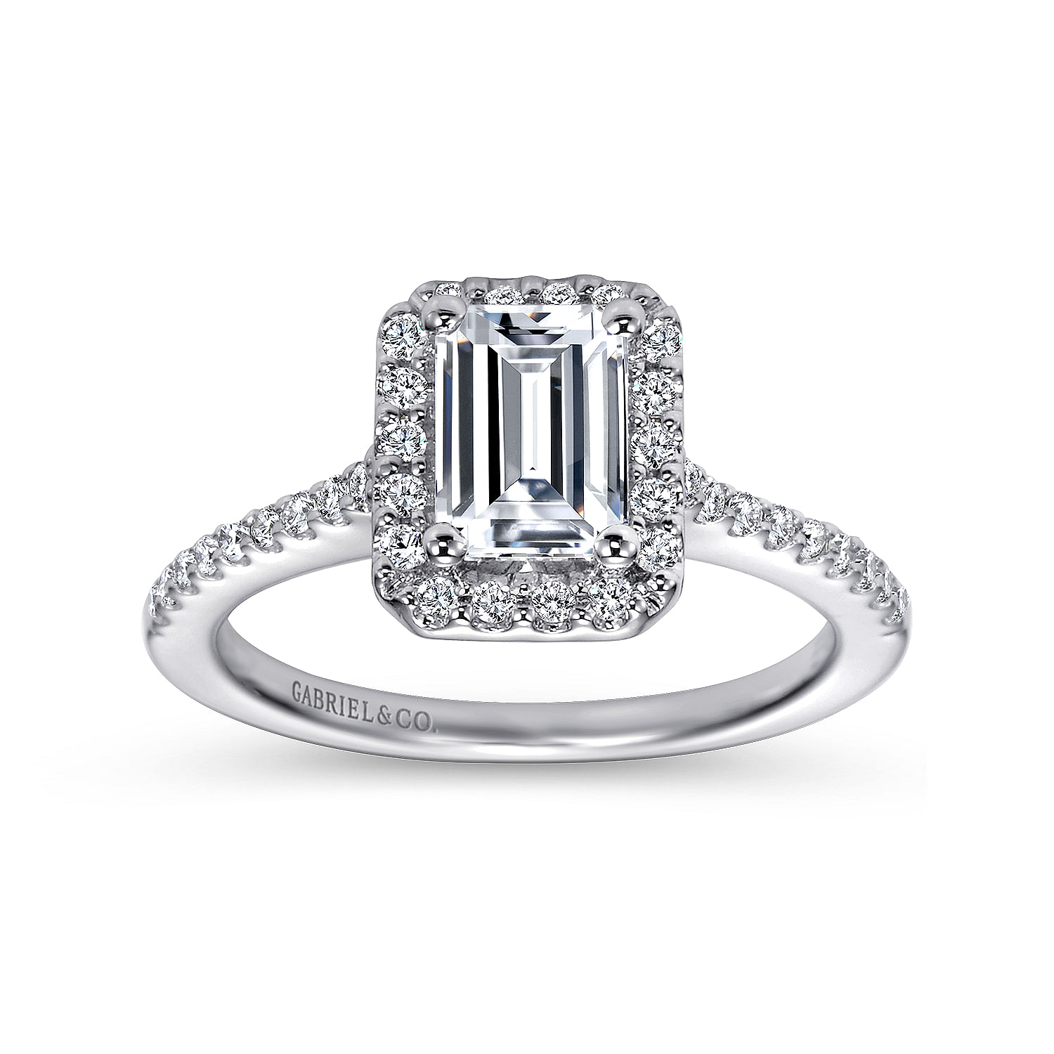 Kelsey - 14K White Gold Emerald Halo Diamond Engagement Ring