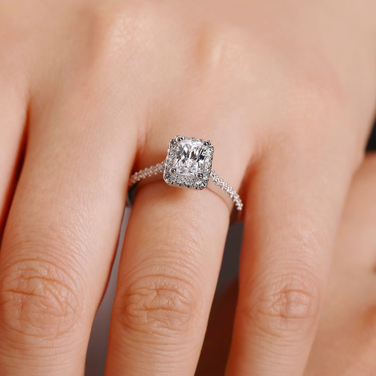 Kelsey - 14K White Gold Emerald Halo Diamond Engagement Ring