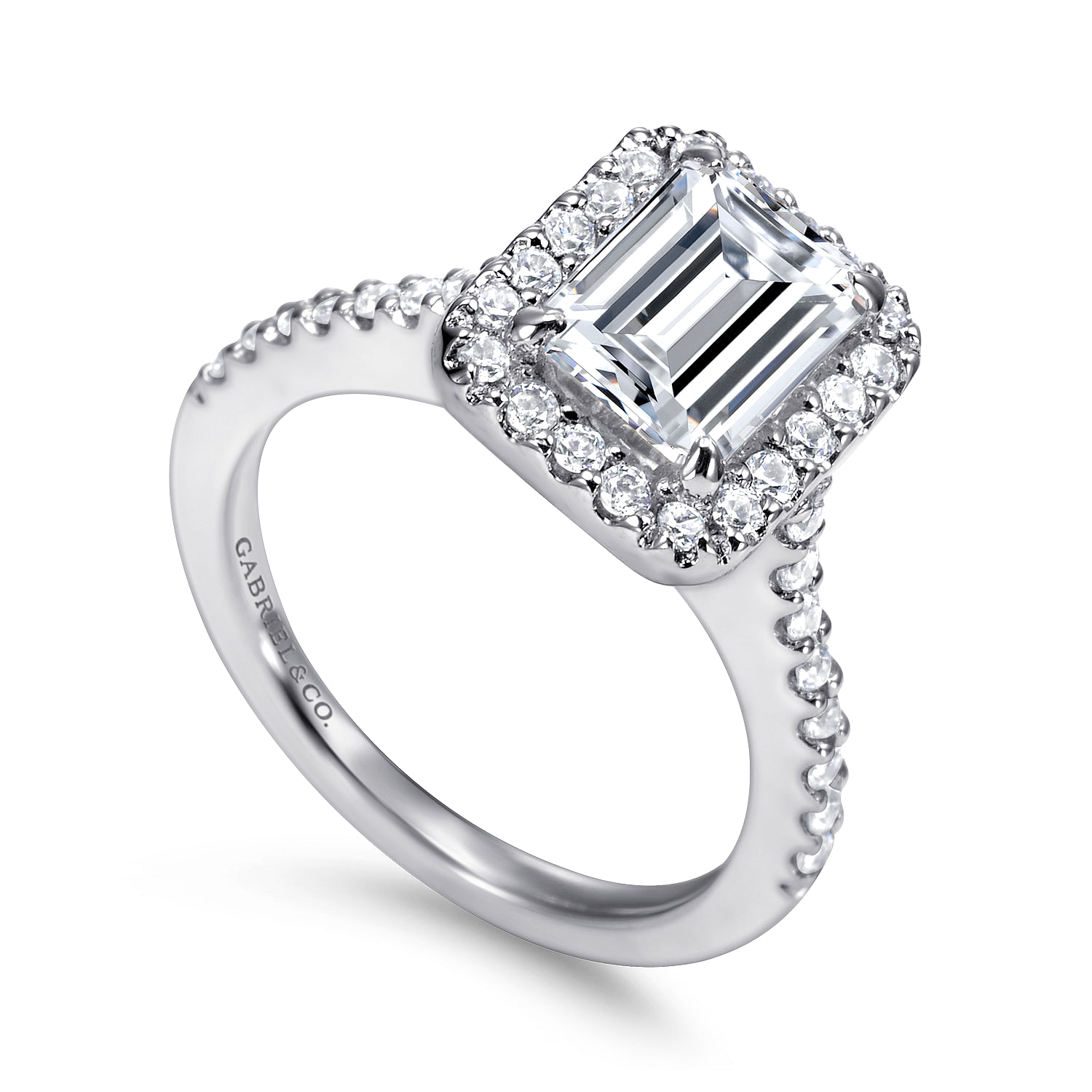 Kelsey - 14K White Gold Emerald Halo Diamond Engagement Ring - 0.47 ct - Shot 3