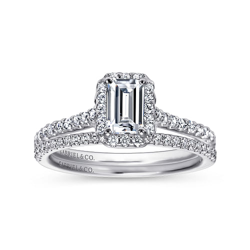 Kelsey - 14K White Gold Emerald Halo Diamond Engagement Ring - 0.31 ct - Shot 4