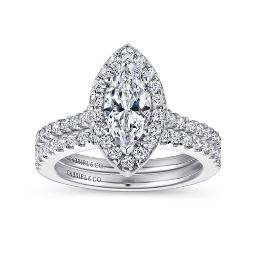 Kelsey - 14K White Gold Marquise Halo Diamond Engagement Ring - 0.51 ct - Shot 4