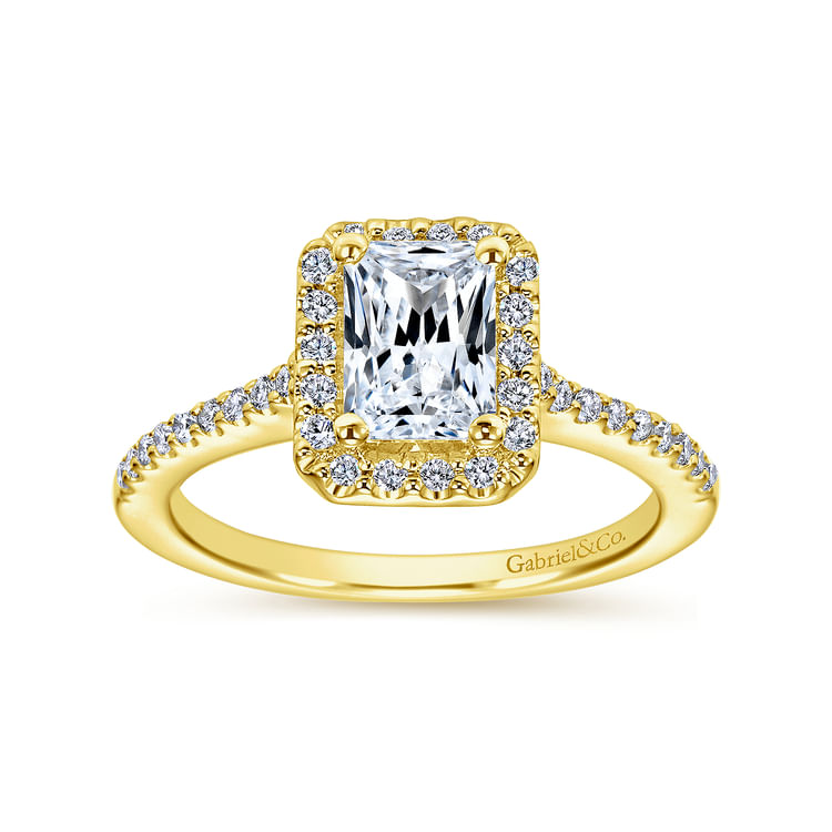 Kelsey - 14K Yellow Gold Emerald Halo Diamond Engagement Ring