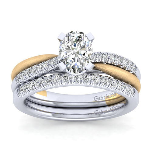 Kendall - 14K White-Yellow Gold Oval Diamond Engagement Ring - 0.17 ct - Shot 4