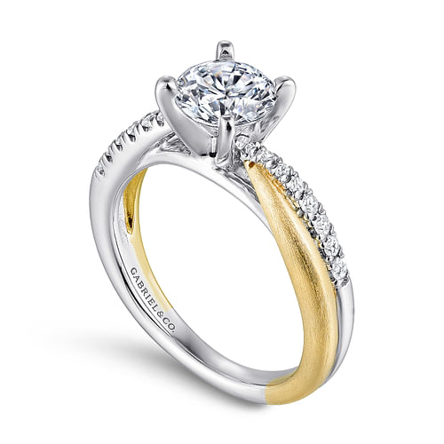 Kendall - 14K White-Yellow Gold Round Diamond Twisted Engagement Ring - 0.17 ct - Shot 3