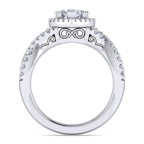 Kendie - Platinum Pear Shape Halo Diamond Engagement Ring - 0.5 ct - Shot 2