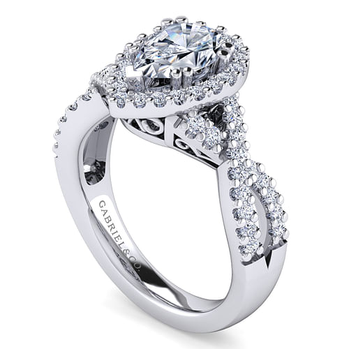 Kendie - Platinum Pear Shape Halo Diamond Engagement Ring - 0.5 ct - Shot 3