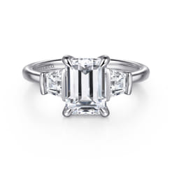 Kenia - 14K White Gold Emerald Cut Three Stone Diamond Engagement Ring