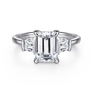 Kenia - 14K White Gold Emerald Cut Three Stone Diamond Engagement Ring