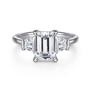 Kenia - 14K White Gold Emerald Cut Three Stone Diamond Engagement Ring