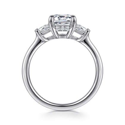 Kenia - 14K White Gold Emerald Cut Three Stone Diamond Engagement Ring