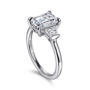 Kenia - 14K White Gold Emerald Cut Three Stone Diamond Engagement Ring