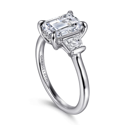 Kenia - 14K White Gold Emerald Cut Three Stone Diamond Engagement Ring