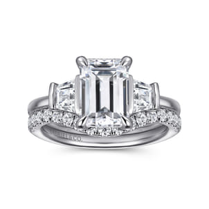 Kenia - 14K White Gold Emerald Cut Three Stone Diamond Engagement Ring