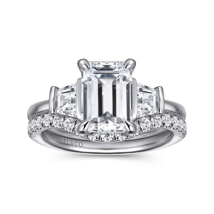 Kenia - 14K White Gold Emerald Cut Three Stone Diamond Engagement Ring
