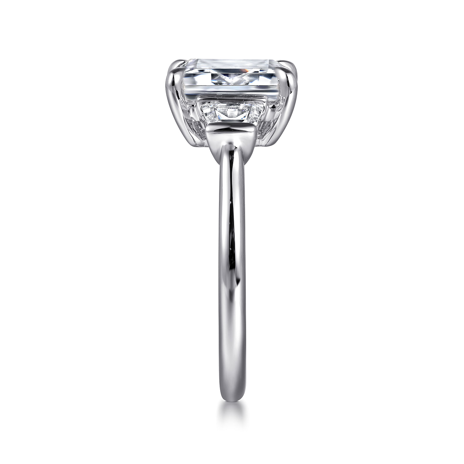 Kenia - 14K White Gold Emerald Cut Three Stone Diamond Engagement Ring