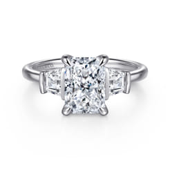 Kenia - 14K White Gold Radiant Cut Three Stone Diamond Engagement Ring