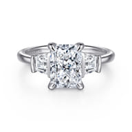 Kenia - 14K White Gold Radiant Cut Three Stone Diamond Engagement Ring