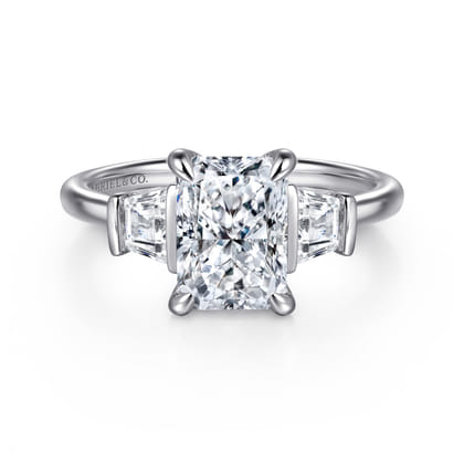 Kenia - 14K White Gold Radiant Cut Three Stone Diamond Engagement Ring