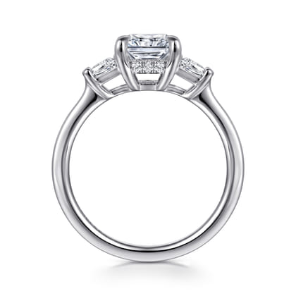 Kenia - 14K White Gold Radiant Cut Three Stone Diamond Engagement Ring