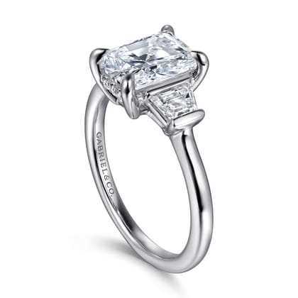 Kenia - 14K White Gold Radiant Cut Three Stone Diamond Engagement Ring