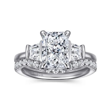Kenia - 14K White Gold Radiant Cut Three Stone Diamond Engagement Ring