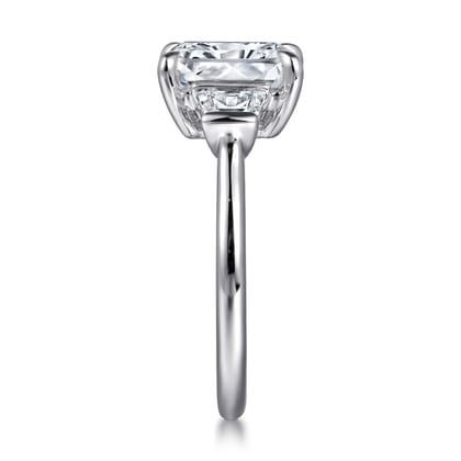 Kenia - 14K White Gold Radiant Cut Three Stone Diamond Engagement Ring