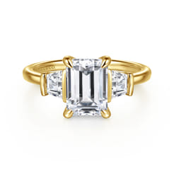 Kenia - 14K Yellow Gold Emerald Cut Three Stone Diamond Engagement Ring