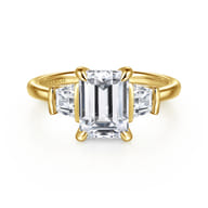 Kenia - 14K Yellow Gold Emerald Cut Three Stone Diamond Engagement Ring