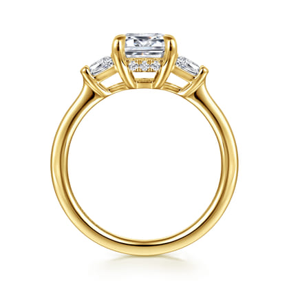Kenia - 14K Yellow Gold Emerald Cut Three Stone Diamond Engagement Ring