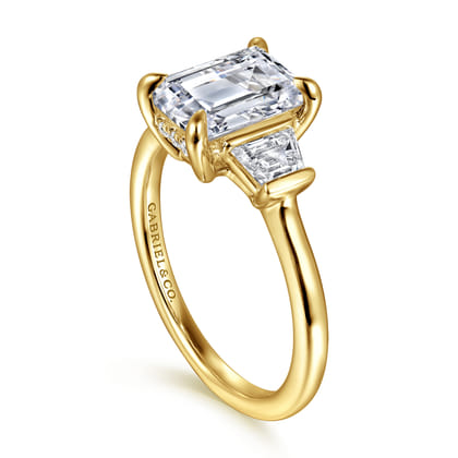 Kenia - 14K Yellow Gold Emerald Cut Three Stone Diamond Engagement Ring