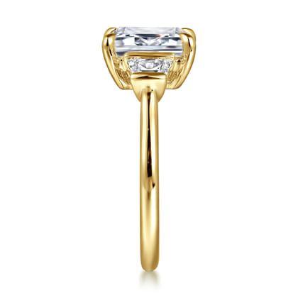 Kenia - 14K Yellow Gold Emerald Cut Three Stone Diamond Engagement Ring