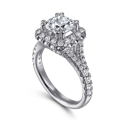 Kennedy - 14K White Gold Cushion Halo Diamond Engagement Ring - 0.87 ct - Shot 3