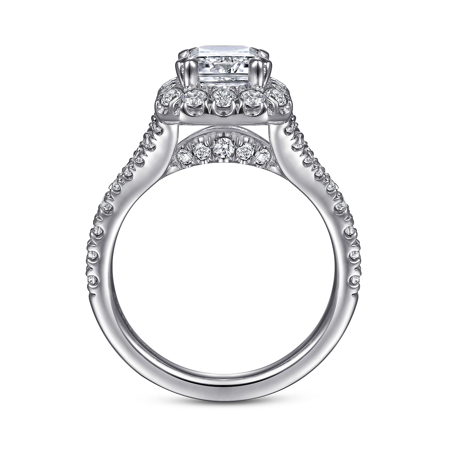 Kennedy - 14K White Gold Halo Emerald Cut Diamond Engagement Ring - 0.95 ct - Shot 2