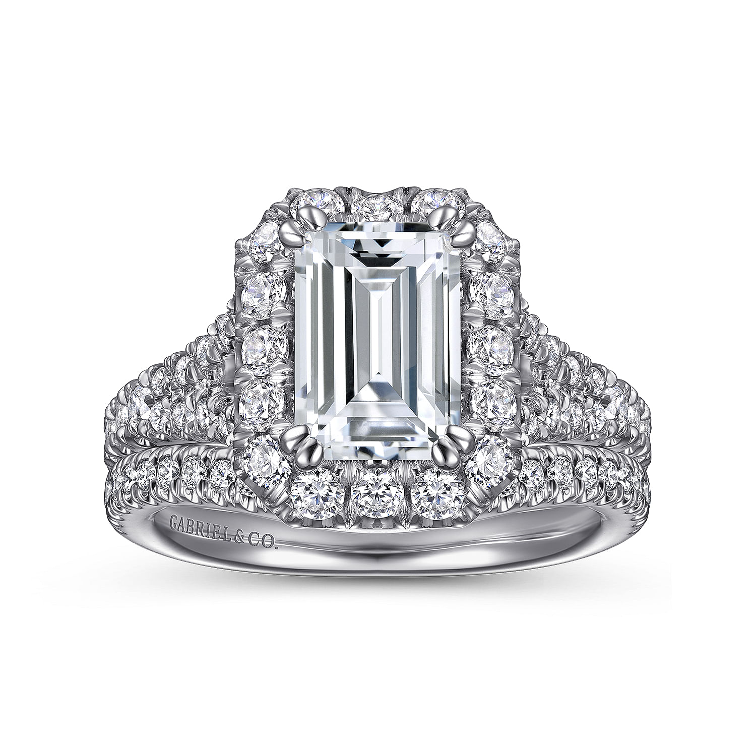Kennedy - 14K White Gold Halo Emerald Cut Diamond Engagement Ring - 0.95 ct - Shot 4