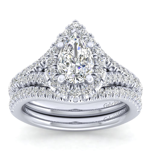 Kennedy - 14K White Gold Pear Shape Halo Diamond Engagement Ring - 0.73 ct - Shot 4