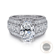 Kera - 14K White Gold Oval Wide Band Diamond Engagement Ring