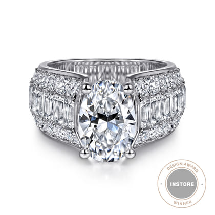 Kera - 14K White Gold Oval Wide Band Diamond Engagement Ring