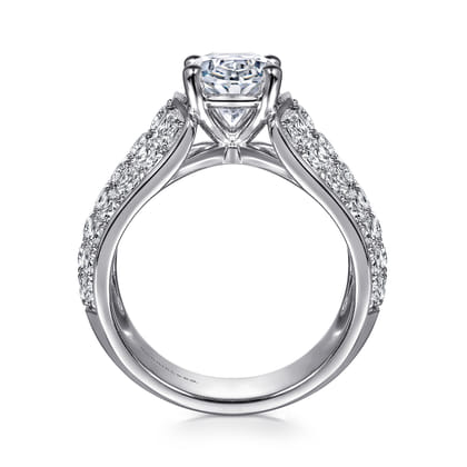Kera - 14K White Gold Oval Wide Band Diamond Engagement Ring
