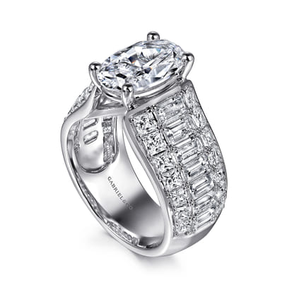 Kera - 14K White Gold Oval Wide Band Diamond Engagement Ring