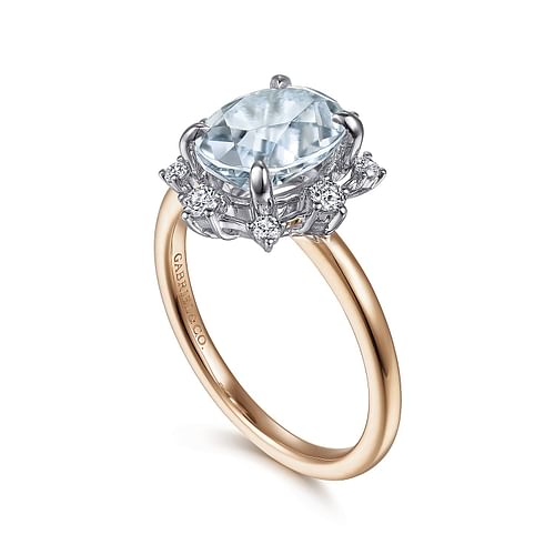 Kiah - 14K White-Rose Gold Fancy Halo Aquamarine and Diamond Engagement Ring - 0.19 ct - Shot 3