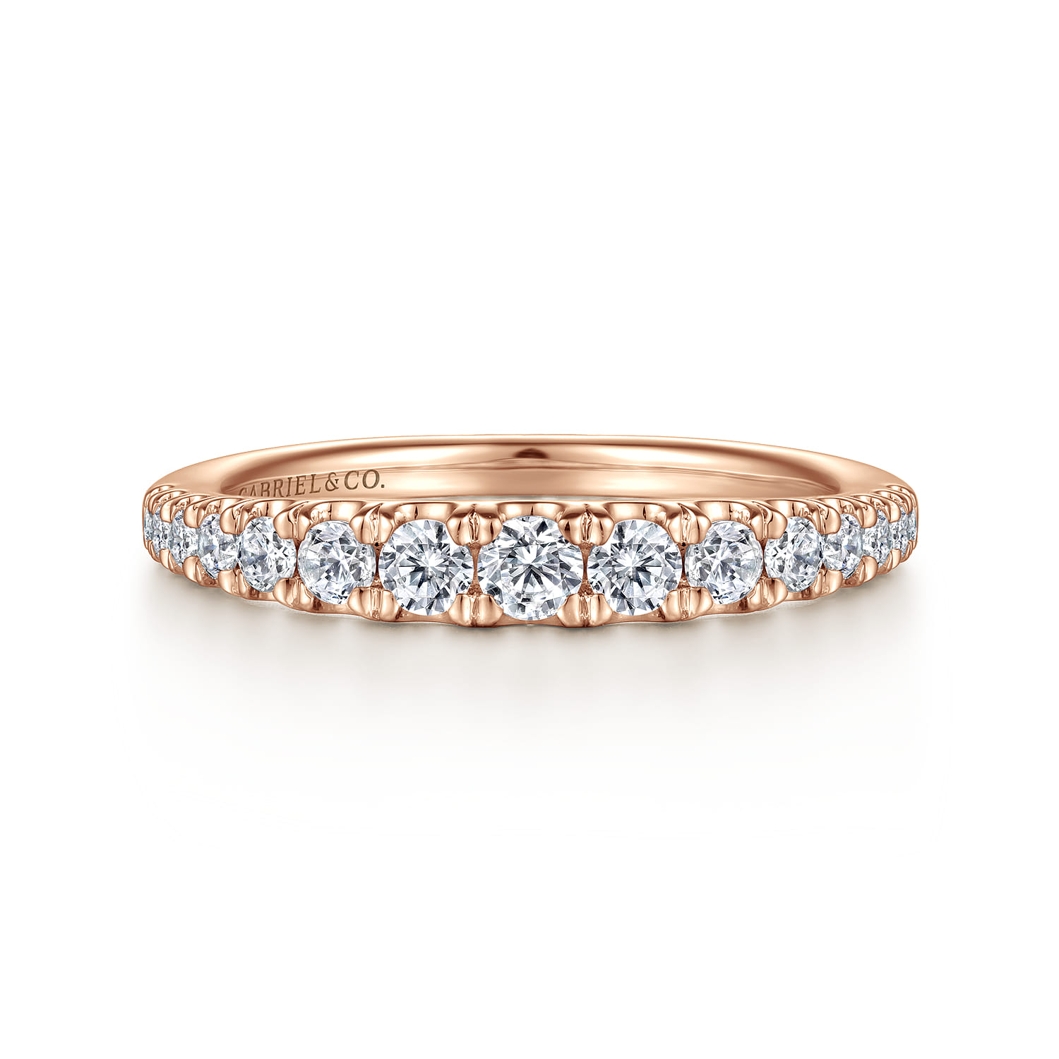 Straight Wedding Ring in 14k Rose Gold with Round Natural Diamond at Gabriel & Co. - Shot 1