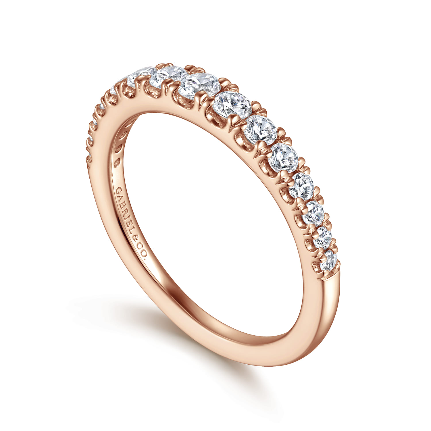 Straight Wedding Ring in 14k Rose Gold with Round Natural Diamond at Gabriel & Co. - Shot 3