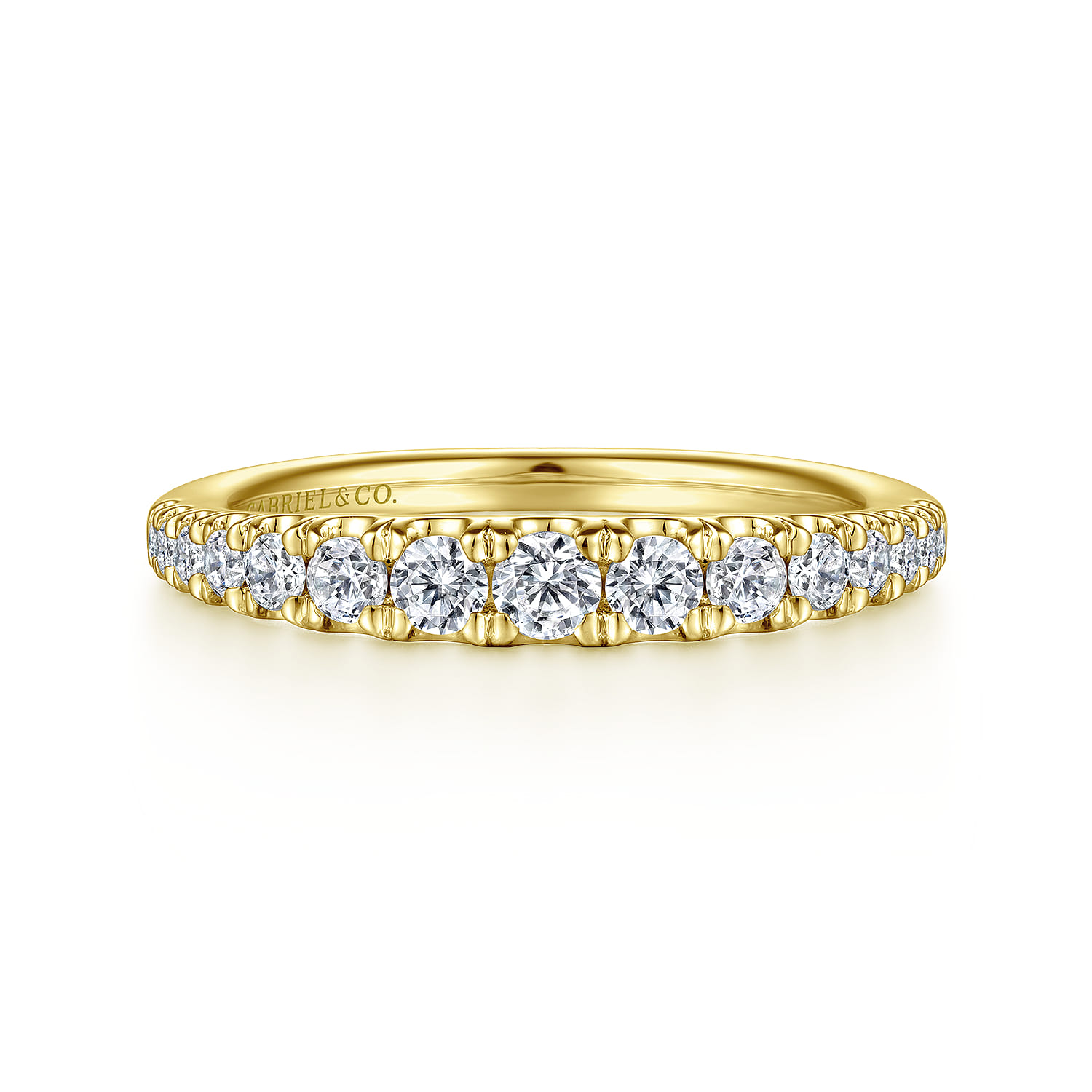 Straight Wedding Ring in 14k Yellow Gold with Round Natural Diamond at Gabriel & Co. - Shot 1