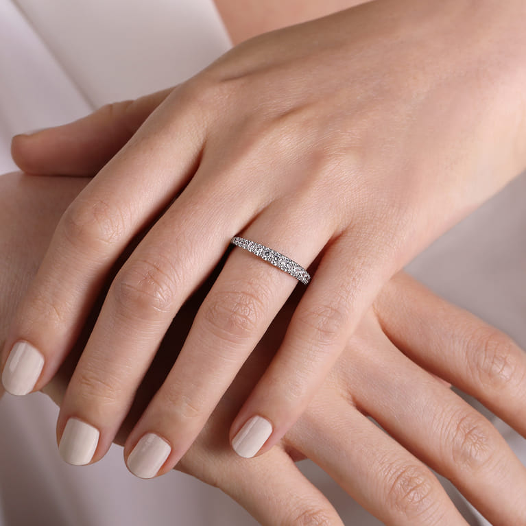 Straight Wedding Ring in Platinum with Round Natural Diamond at Gabriel & Co. - Shot 5