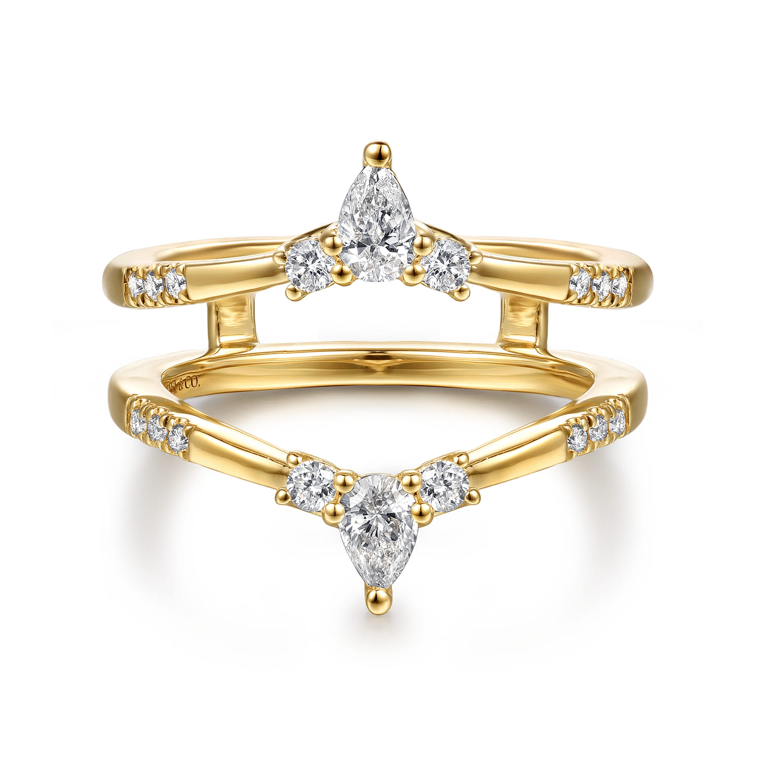 Enhancer Wedding Ring in 14k Yellow Gold with Pear Natural Diamond at Gabriel & Co. - Shot 1