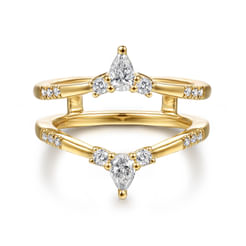 14K Yellow Gold Prong set Pear and Round Diamond Ring Enhancer